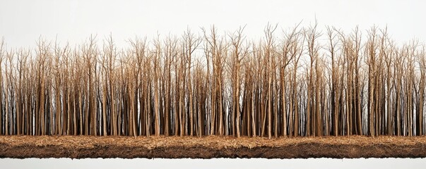 Sparse forest with bare branches against a white background.