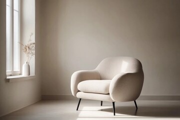 Beige armchair in minimalist room.