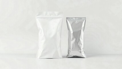 White, and Silver, pouch, standing, package, bags of different shapes and sizes. mock up, pack, Plastic, packaging, mockup, branding, templates, food, zip, blank, chips, snack,