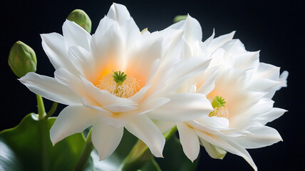 Fototapeta premium Beautiful white lotus flowers with soft lighting