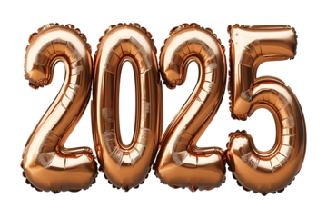Bronze Foil Balloon 2025 on Transparent Background