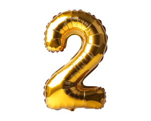  Gold Number 2 Foil Balloon on Transparent Background