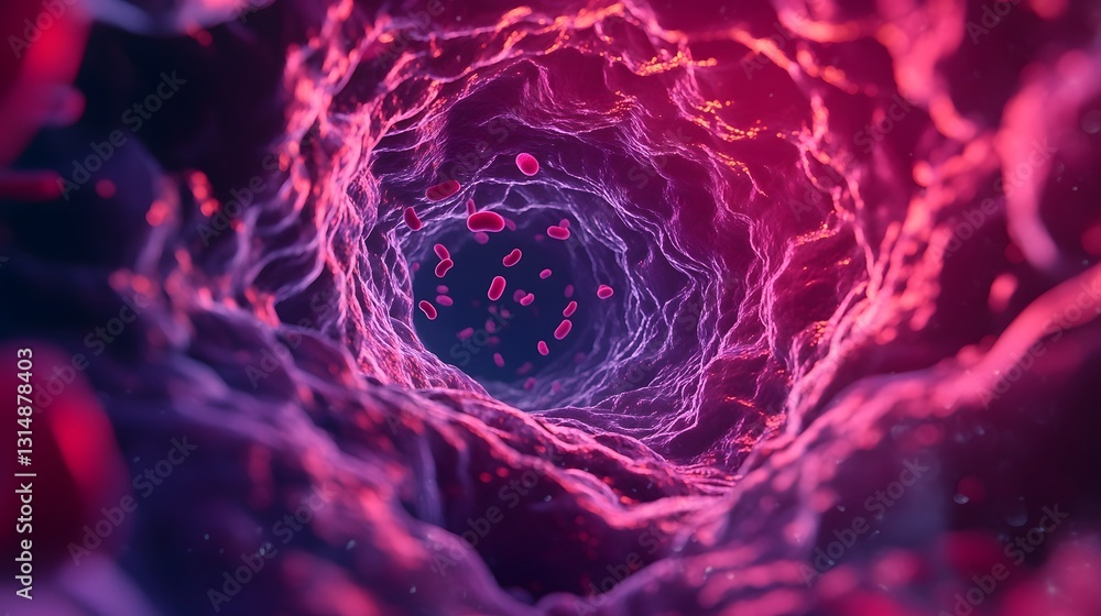 Poster oxygenated blood flowing through dynamic arteries, deoxygenated circulating back through veins