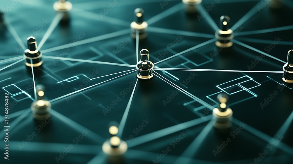 Poster interconnected nodes abstract, a network connecting points and informations