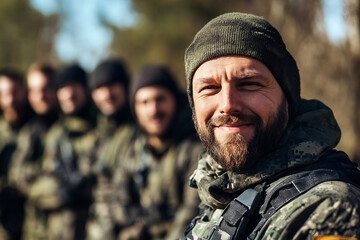 Obraz premium Close-Up of Paintball Players in Action, Wearing Protective Masks and Gear, Generative AI art