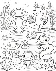 Axolotl coloring book far kids pages