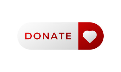 White and red donation button featuring a heart, symbolizing love and charity for online giving.