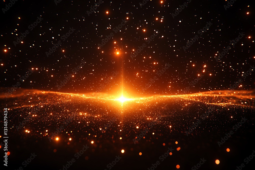 Poster luminous horizon of fiery particles creating celestial landscape