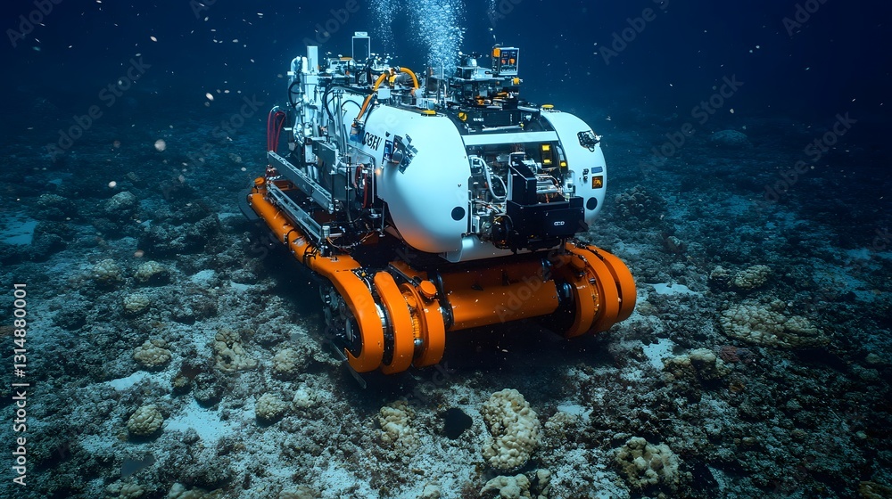Aufkleber robotic submarine exploring ocean floor for data and materials collection