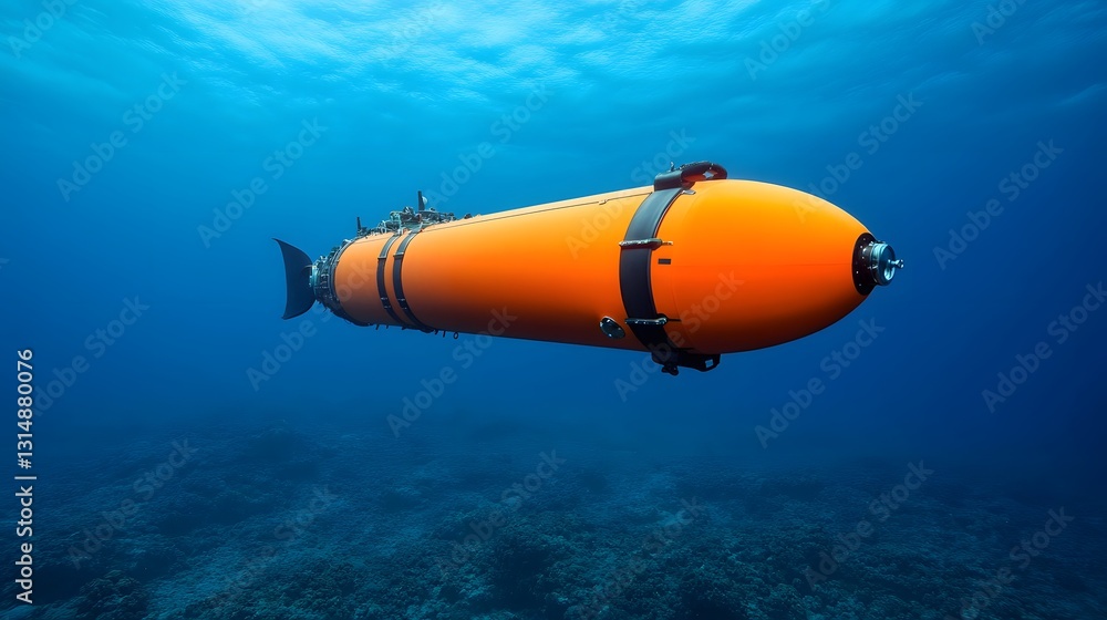 Poster robotic submarine exploring the ocean floor for data and material collection