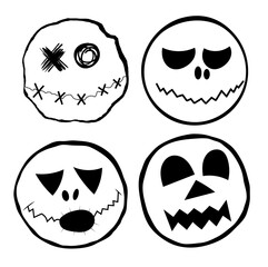 Scary Halloween pumpkin faces icons set