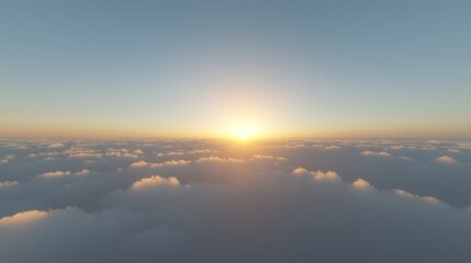 Fototapeta premium Sunrise above clouds, aerial view, serene sky