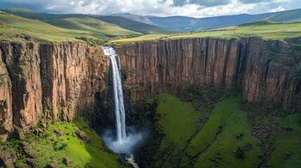 Majestic Waterfall Cascading Down a Dramatic Cliffside