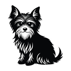 Yorkshire Terrier Sitting with Fluffy Coat and Perked Ears Silhouette for Stock Illustration