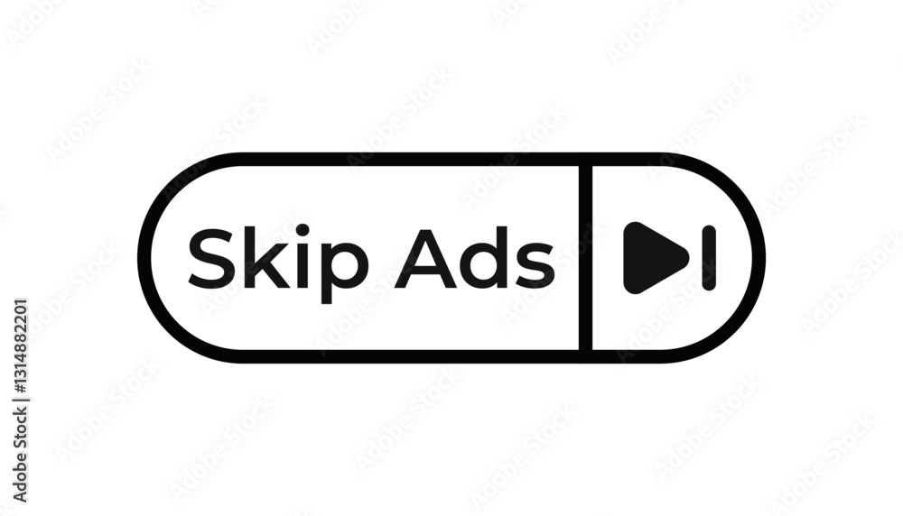 Poster simple skip ads icon with a play button, typically seen on video streaming platforms online.