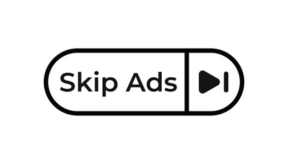 Simple skip ads icon with a play button, typically seen on video streaming platforms online.