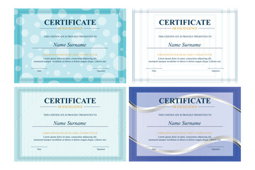 Obraz premium Four certificate designs; background patterns; award