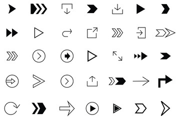 Arrow black Vector icon set. linear arrows icon pack. Collection different arrow signs.  Curved right, forward, reload, send, navigate and more. Vector illustration.