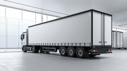 Empty Semi-Truck in Modern Warehouse