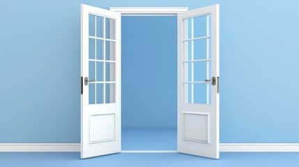 Obraz premium Open Doors, Blue Room, Empty Space