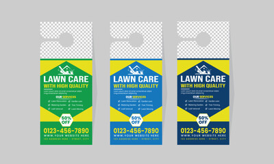 Naklejka premium Lawn Maintenance door hanger template vector,hotel knob design,best lawn care Service door hanger template Design