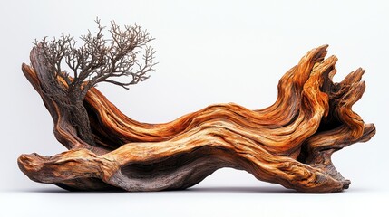 Fototapeta premium Driftwood Bonsai Art Piece, White Background