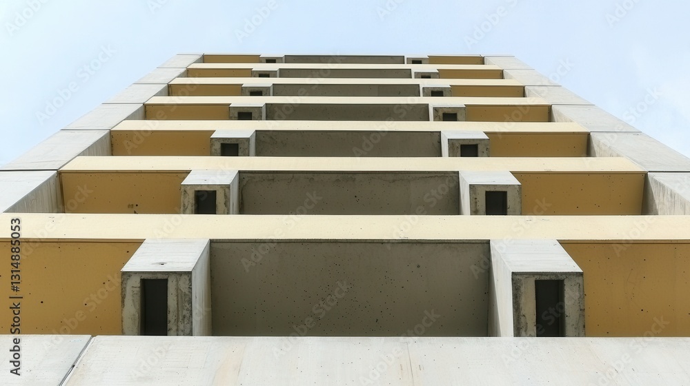 Poster vertical view of modern building structure with concrete and yellow details