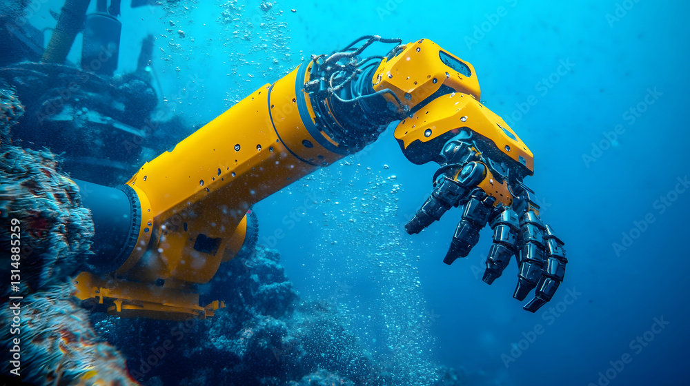 Aufkleber robotic arm underwater welding and assembling a submerged metal structure with bright sparks and bub