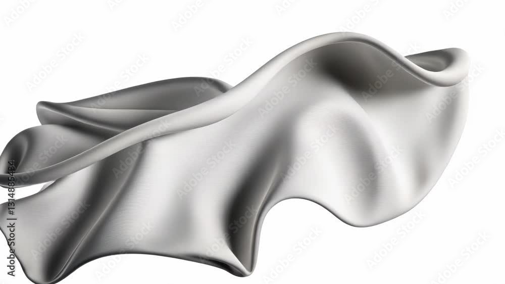 Poster dynamic folds of gray fabric gracefully drape against a smooth white background under soft light