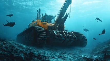 Underwater Dredging Machinery Extracting Ocean Resources with Marine Life