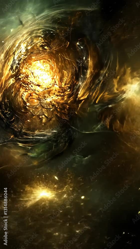 Wall mural swirling cosmic energy illuminating a golden vortex in a vast universe during an abstract moment