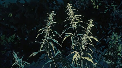 Cannabis plants nighttime field growth