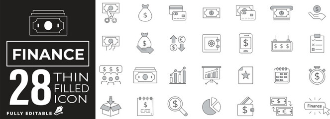 Finance and Business Icon Set – Banking, Investment, Growth, Budgeting, and Money Management Symbols.