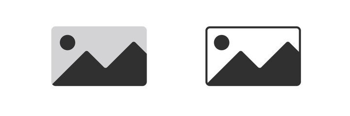 Two mountain icons placeholder in color but share similar design with sun. both are simple and clear.