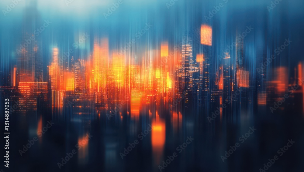 Poster vibrant abstract cityscape with blurred lights and reflections creating a dynamic urban atmosphere a