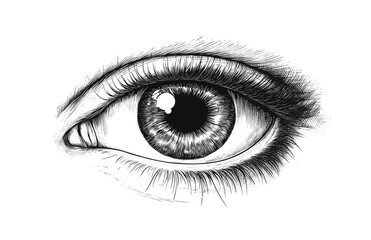 Fototapeta premium Realistic Hand-Drawn Eye Sketch - Detailed Black and White Pencil Drawing on Transparent Background