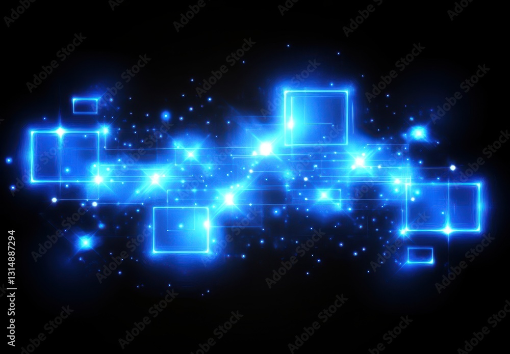 Poster vibrant abstract digital background with glowing blue lights and bright particles in a dark space th