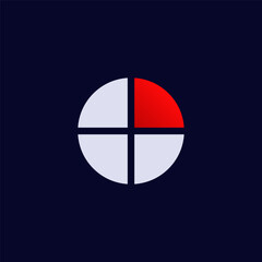 Naklejka premium circular graph icon divided into four segments with one highlighted in red, representing data visualization.