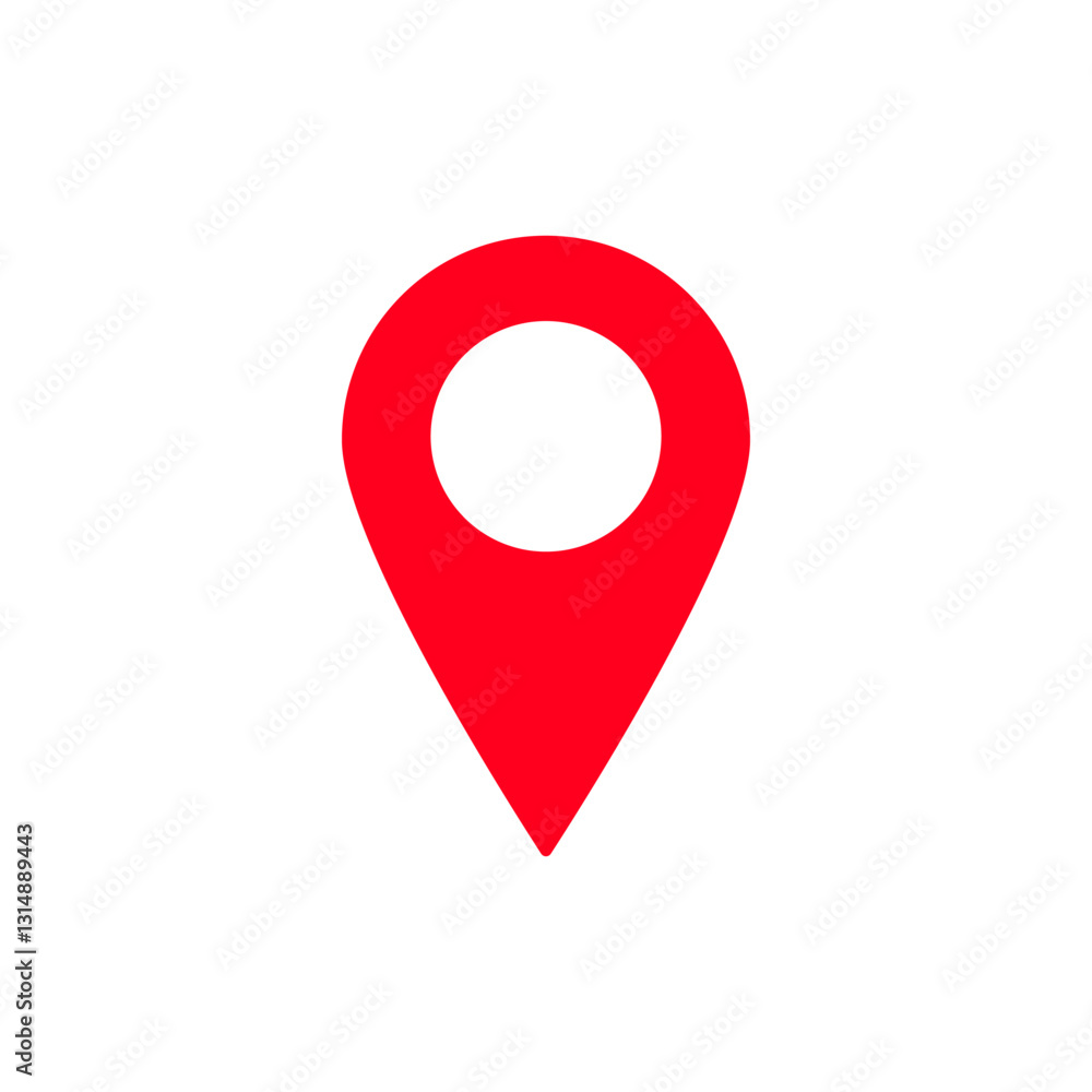 Poster a simple red location pin icon commonly used in maps for indicating specific geographical points.