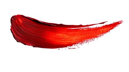 Minimalist red paint stroke with rough texture on white surface