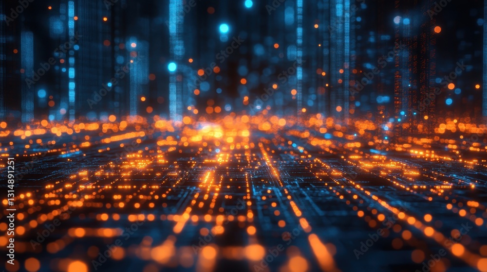 Aufkleber illuminating data flow virtual space digital art high-tech environment aerial perspective innovation