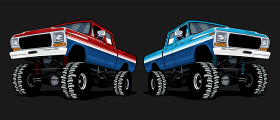 monster truck blue and red illustration design vector art