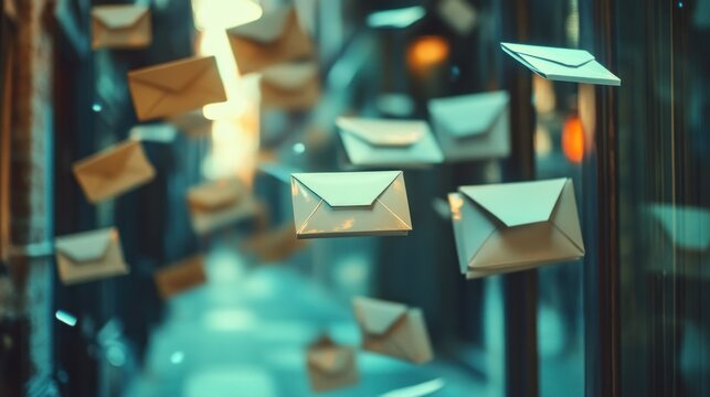 Floating mail envelopes in a window display