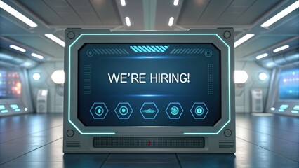 Innovative digital recruitment hiring event virtual space graphic design futuristic environment engaging viewpoint