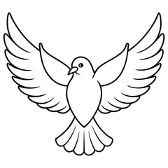flying bird dove or pigeon with its wings spread line art