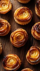 Fototapeta premium Delicious caramel pastries on wooden table