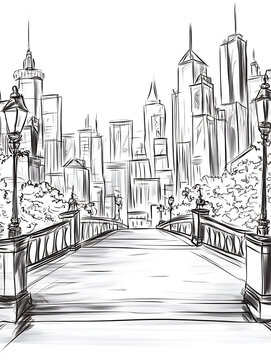 sketch of new york city bridge clip art preview