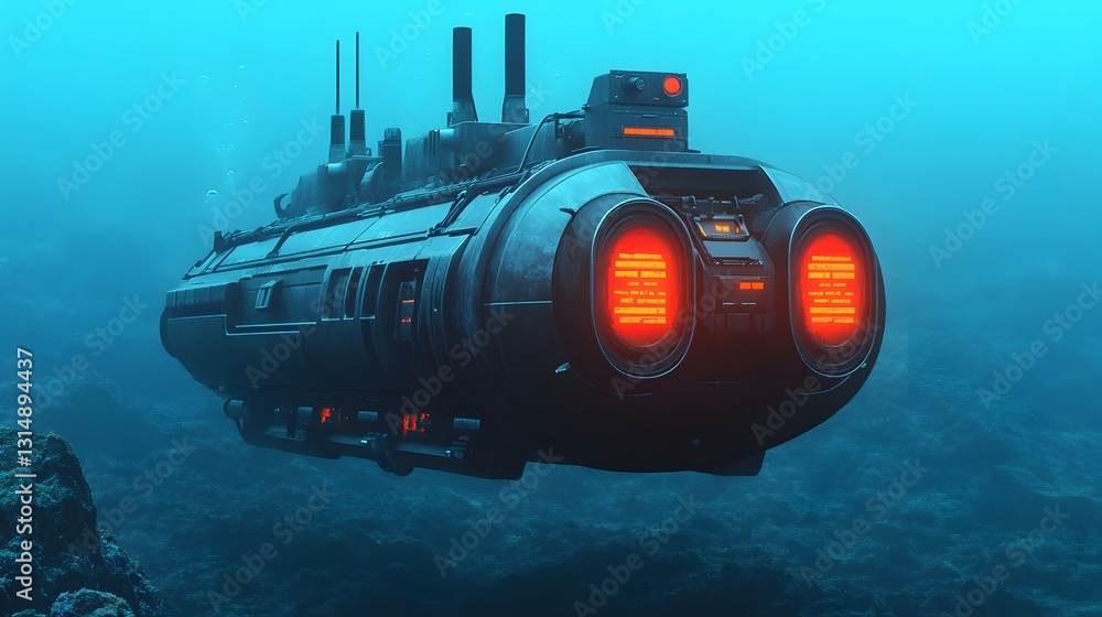 Poster mechanical vessel exploring and documenting deep-sea wrecks with advanced scanning technology