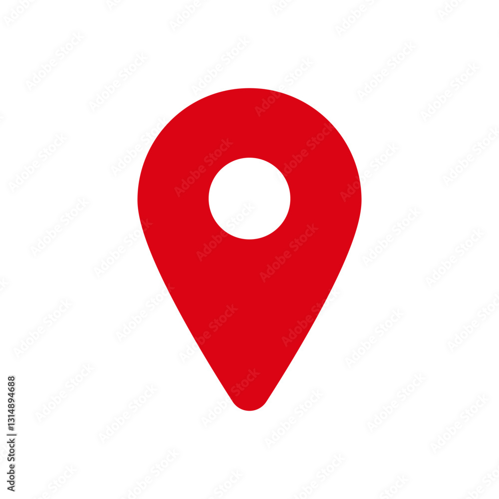 Poster a simple red location pin icon used to mark a specific point, commonly found in maps and navigation 