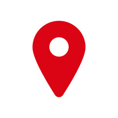 A simple red location pin icon used to mark a specific point, commonly found in maps and navigation apps.